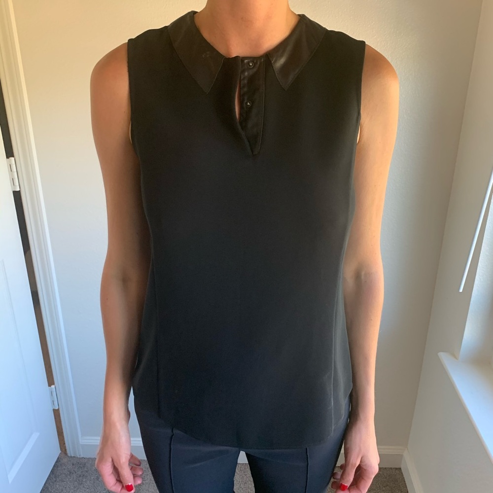 Rag & Bone leather neck button detail tank